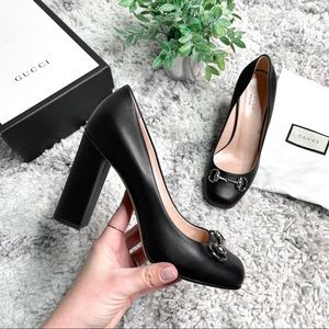 Gucci Horsebit Black Leather Heels with Block Heels Size 37